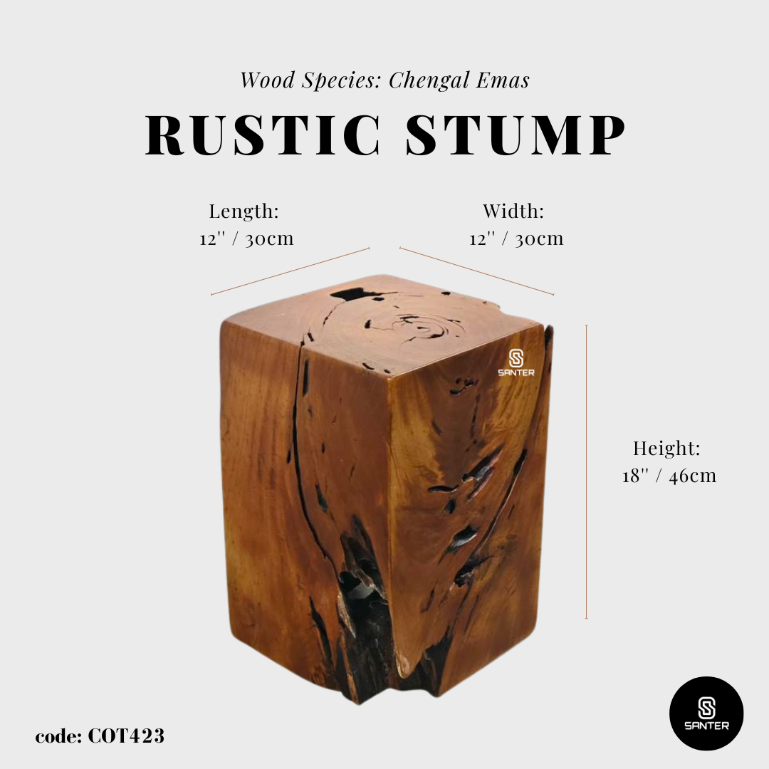 COT423. Chengal Emas Artistic Wood Pedestal/ Wooden Stump / Rustic Stump / Plant Stool