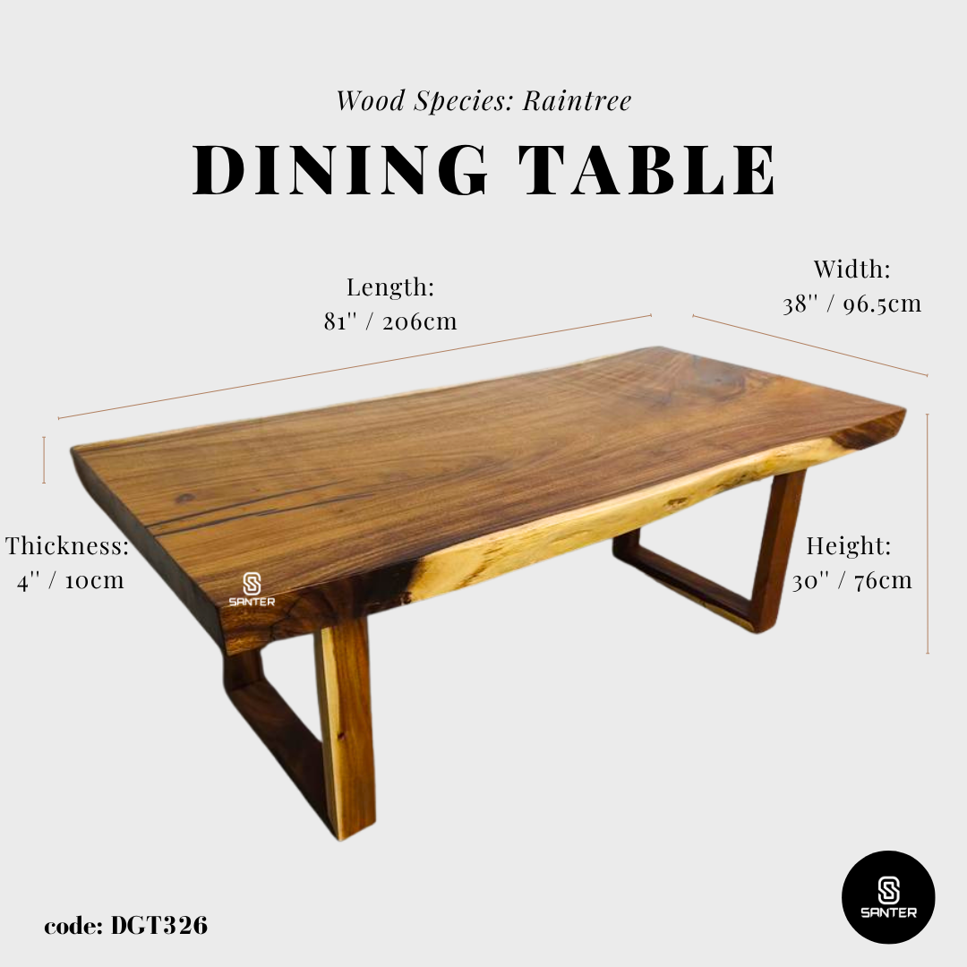DGT326. Raintree Solid Wood Dining Table/ Meeting Table/ Working Desk/ Tea Table/ 6-8 Seater Wooden Table