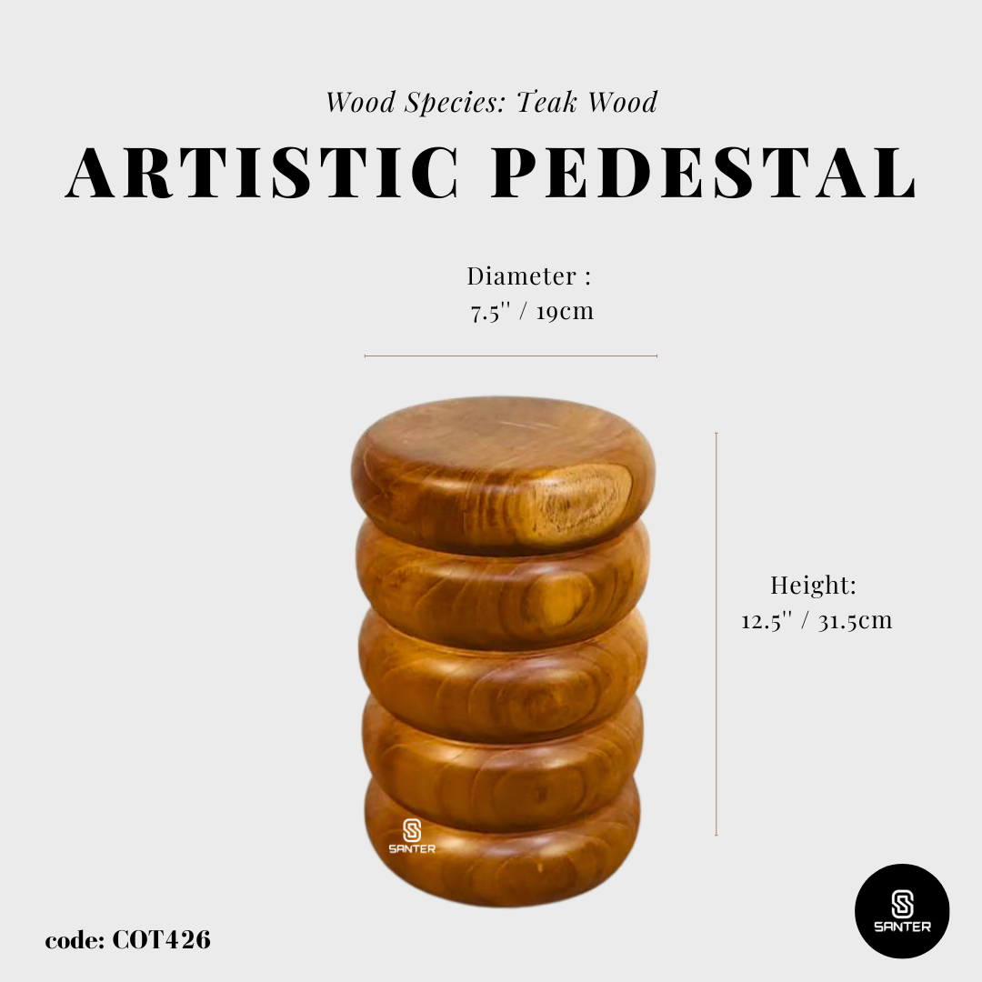 COT426. Teak Wood Artistic Pedestal/ Wooden Pedestal/ Wooden Decor / Mini Wooden Stump / Mini Wooden Stool / Plant Stool