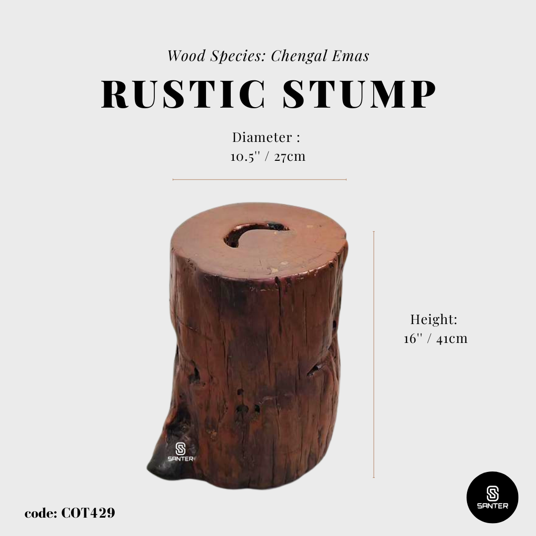 COT429. Chengal Emas Artistic Wood Pedestal/ Wooden Stump / Rustic Stump / Plant Stool