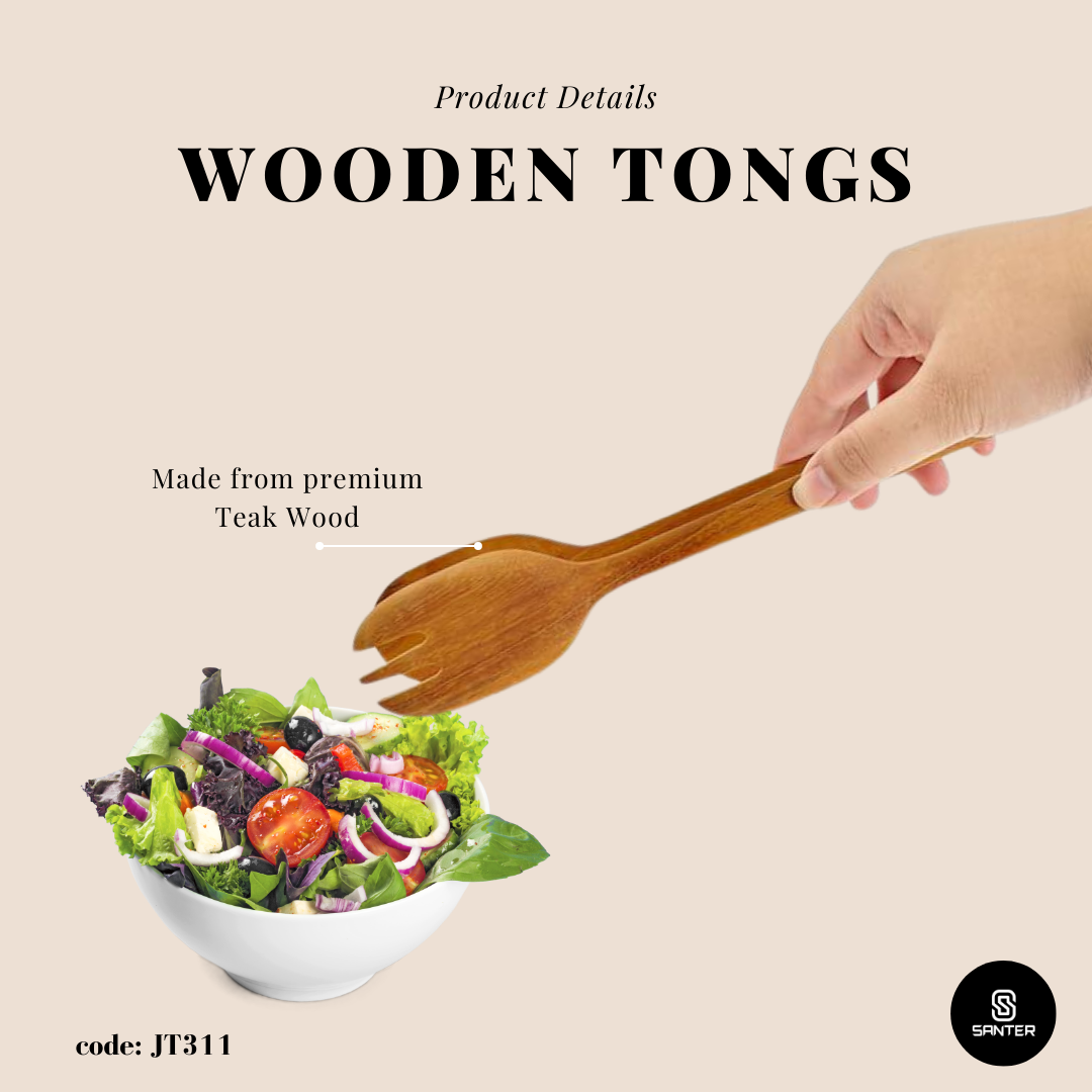 JT311. Teak Wood Wooden Food Tongs / Kitchen Cooking Tool / Wooden Clip Tongs