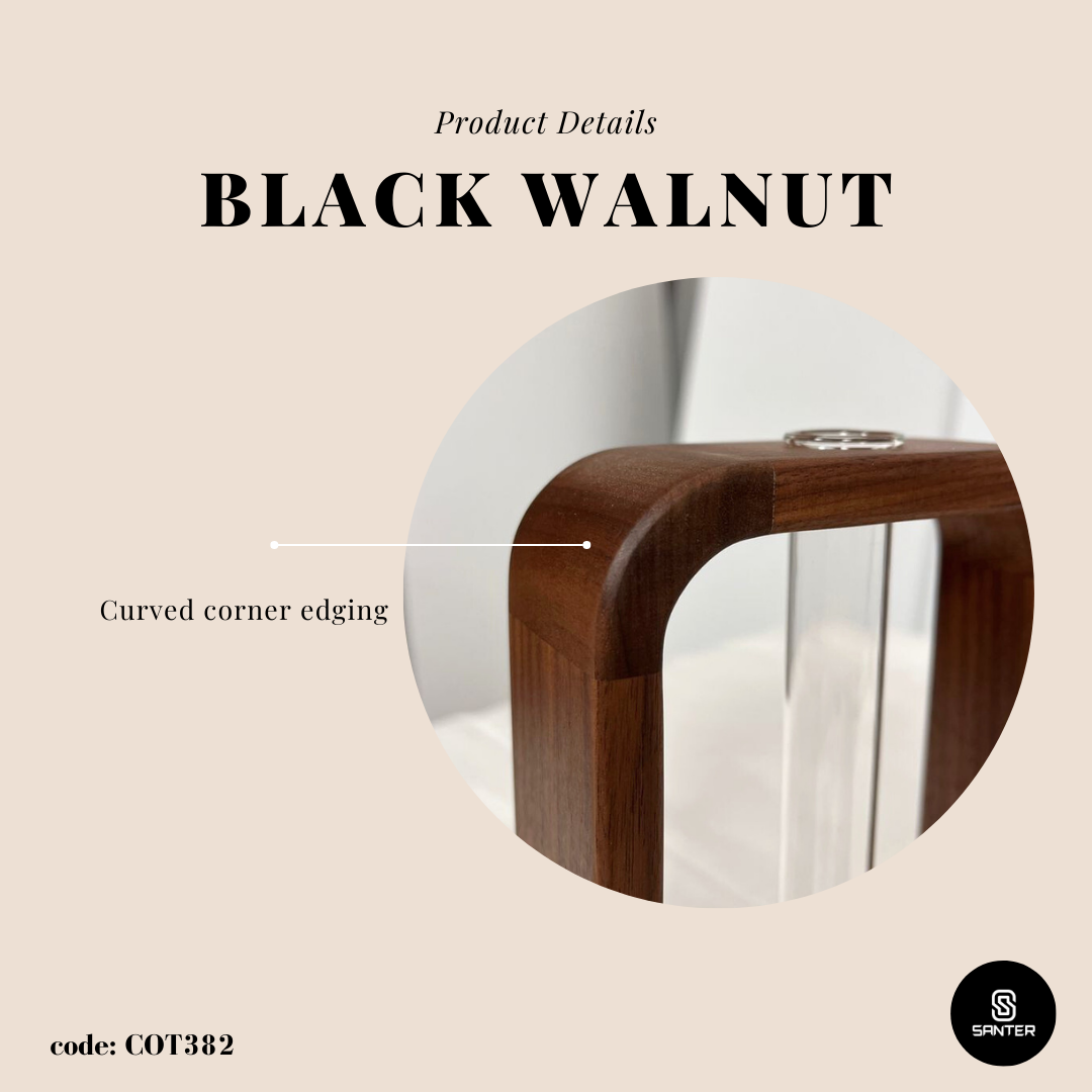 COT382. Black Walnut Solid Wood with Glass Test Tube Vase