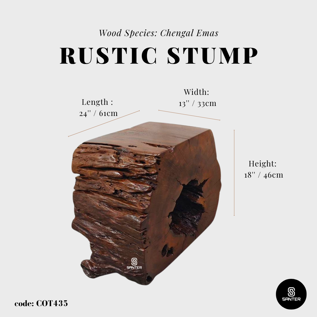 COT435. Chengal Emas Artistic Wood Pedestal/ Wooden Stump / Rustic Stump / Plant Stool