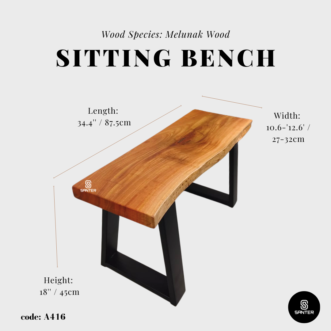 A416. Melunak Solid Wood Rustic Bench / Sitting Bench / Wooden Bench / Shoe Bench