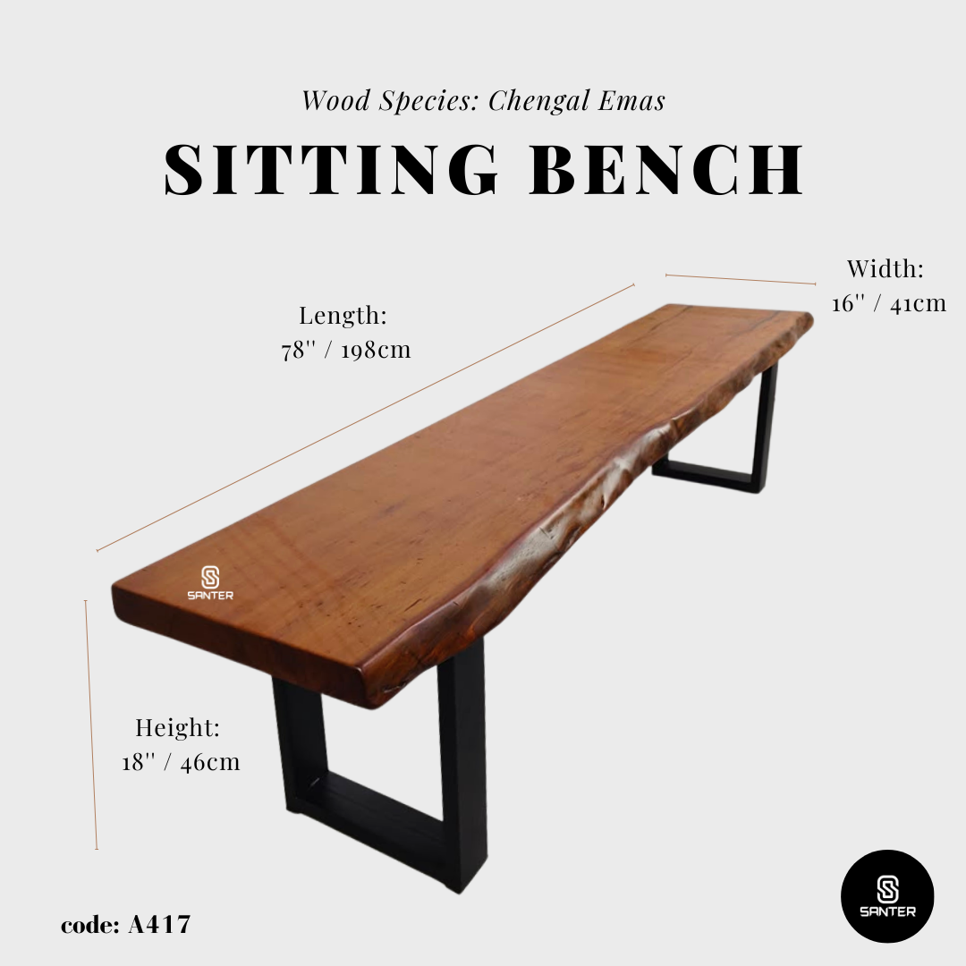 A417. Chengal Emas Solid Wood Rustic Bench / Dining Bench / TV Console / Wooden Bench / Shoe Bench