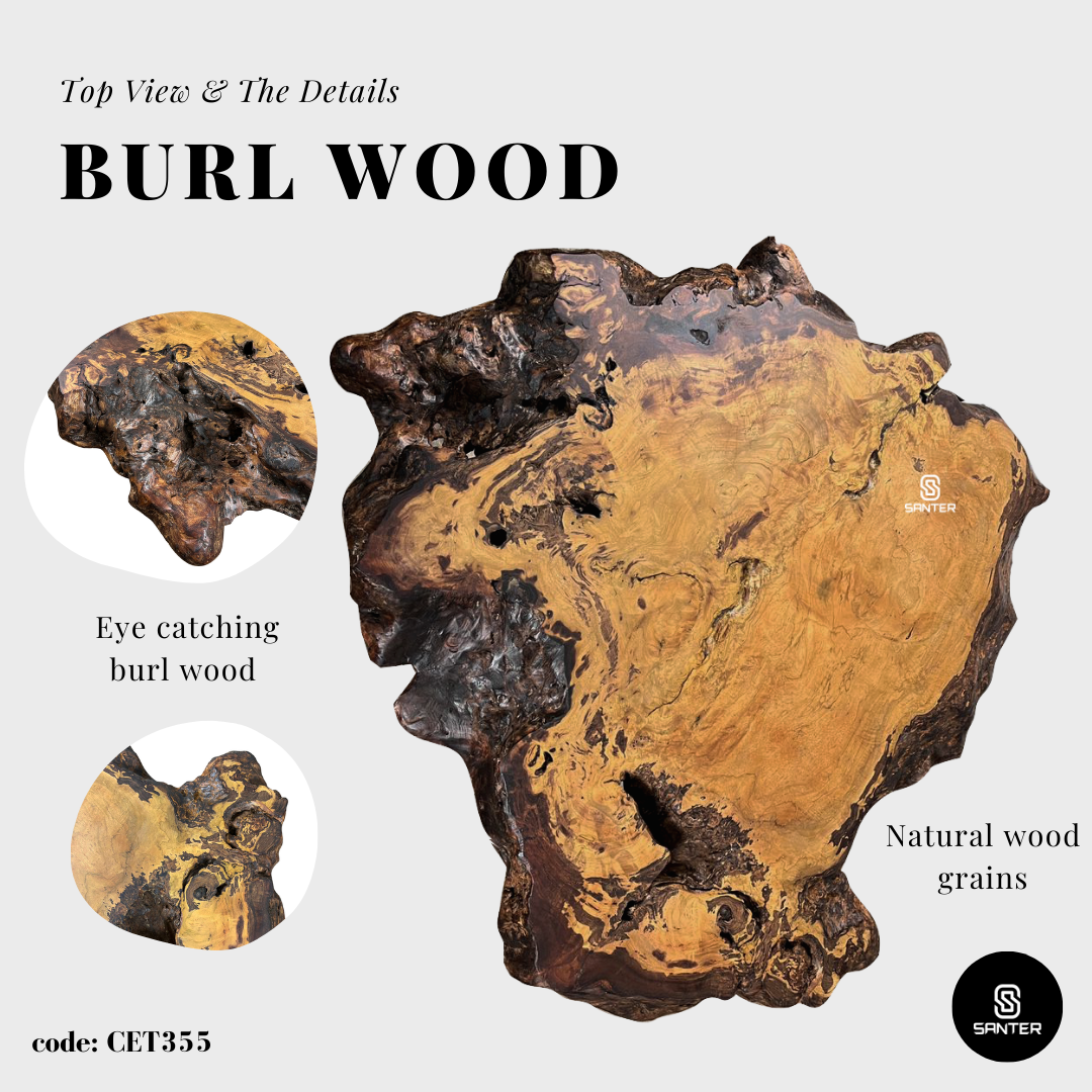 CET355. Chengal Emas Burl Wood Tea Table/ Garden Table (4 seater)