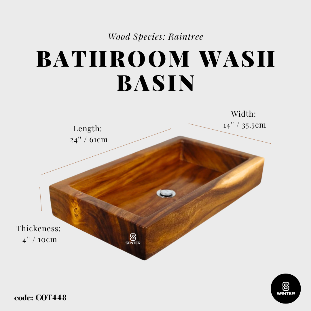 COT448. Raintree Solid Wood Wooden Basin/ Bathroom Wash Basin/ Counter Vanity Basin/ Cafe Wash Basin