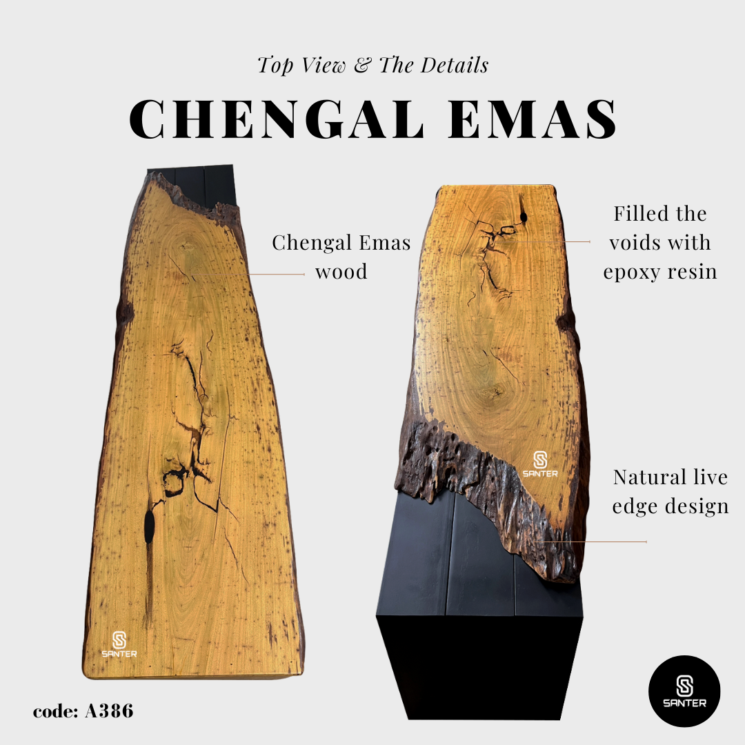 A386. Chengal Emas Solid Wood Bench/ Industrial Loft Bench