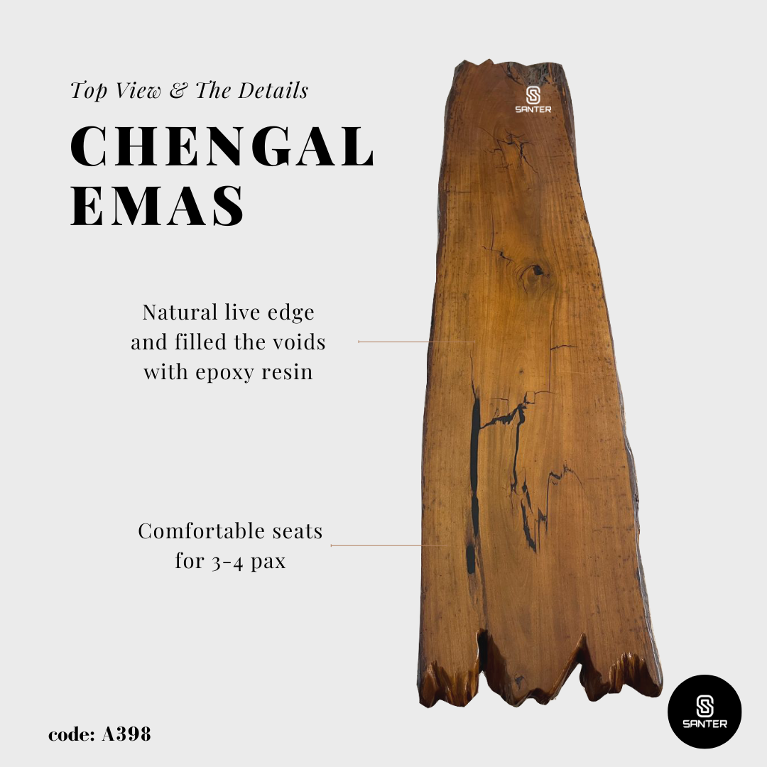 A398. Chengal Emas Modern Rustic Wooden Bench (with concrete look stands)