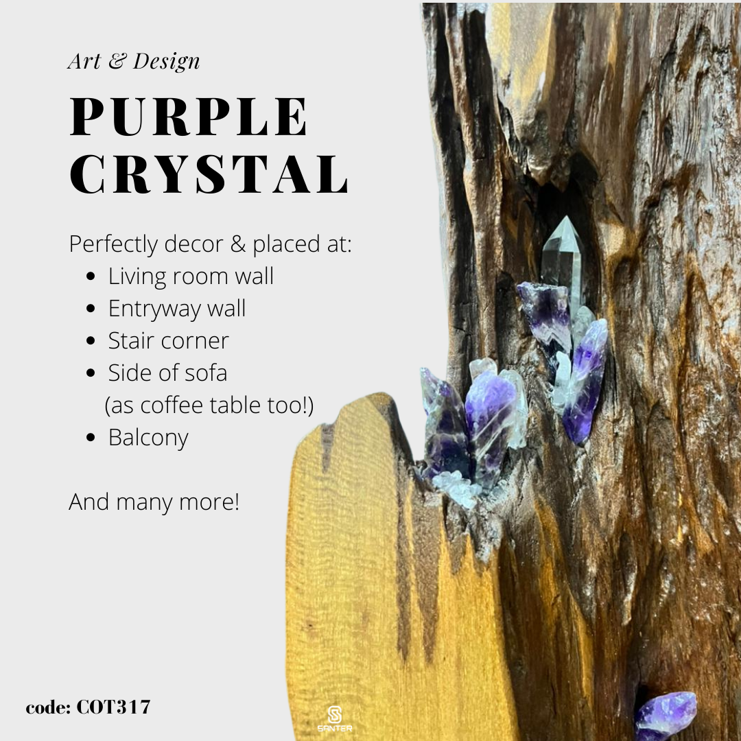 COT317. Chengal Emas Artistic Wood Pedestal (Purple Crystal)