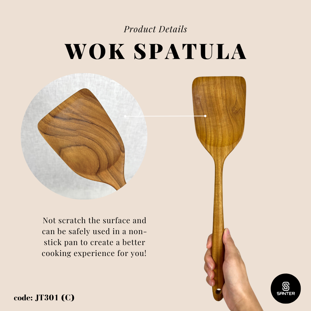 JT301. Teak Wood Wooden Kitchen Utensils / Rice Paddle / Frying Spatula / Wok Spatula / Soup Ladle / Angled Spatula / Slanted Spatula / Slotted Turner