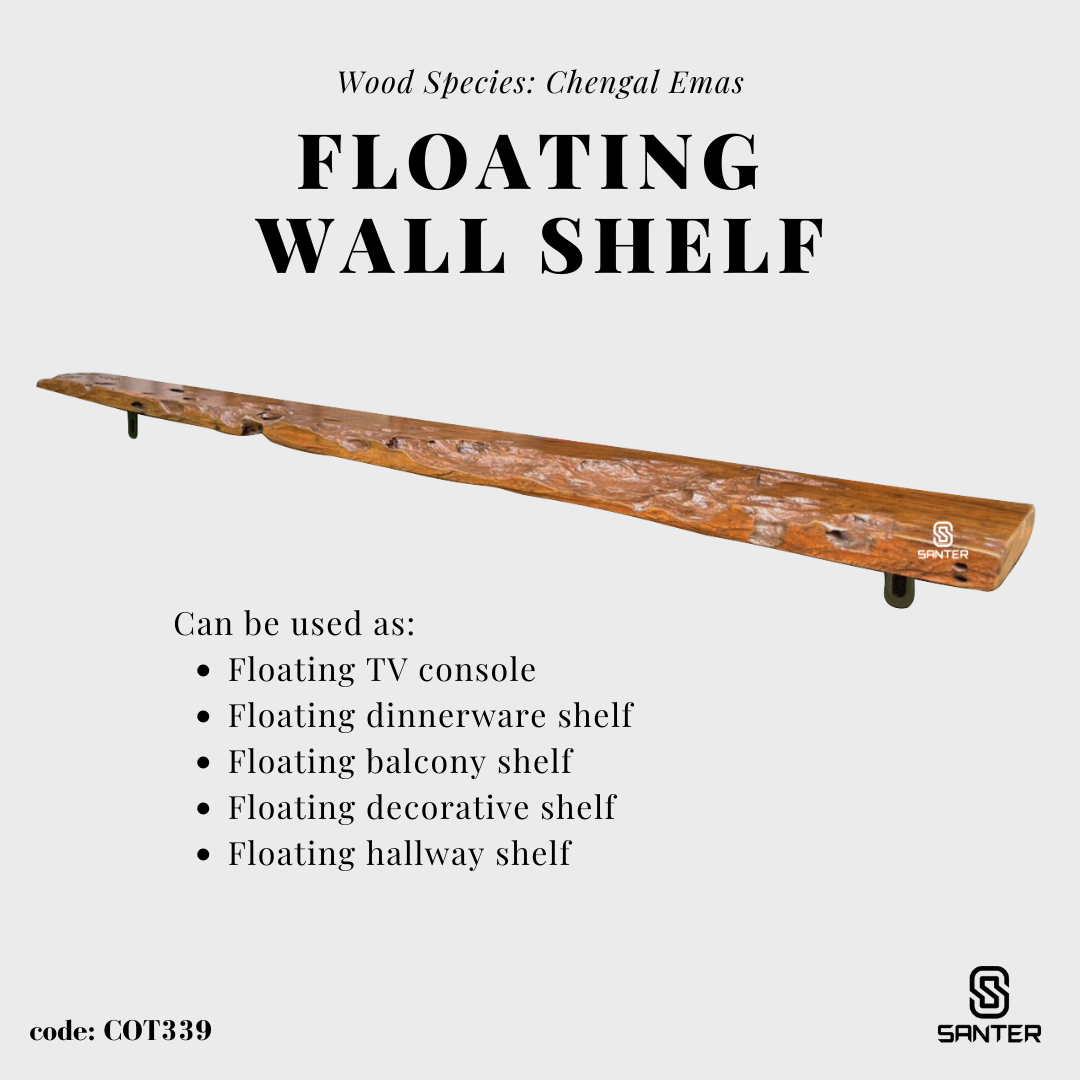 COT339. Chengal Emas Solid Wood Live Edge Floating Wall Shelf