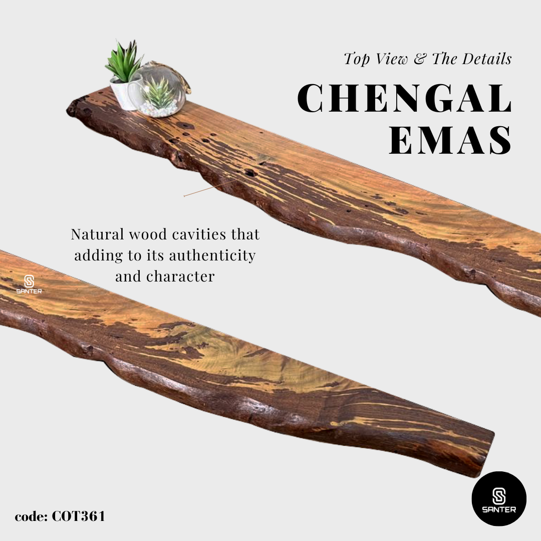 COT361. Chengal Emas Solid Wood Live Edge Floating Wall Shelf