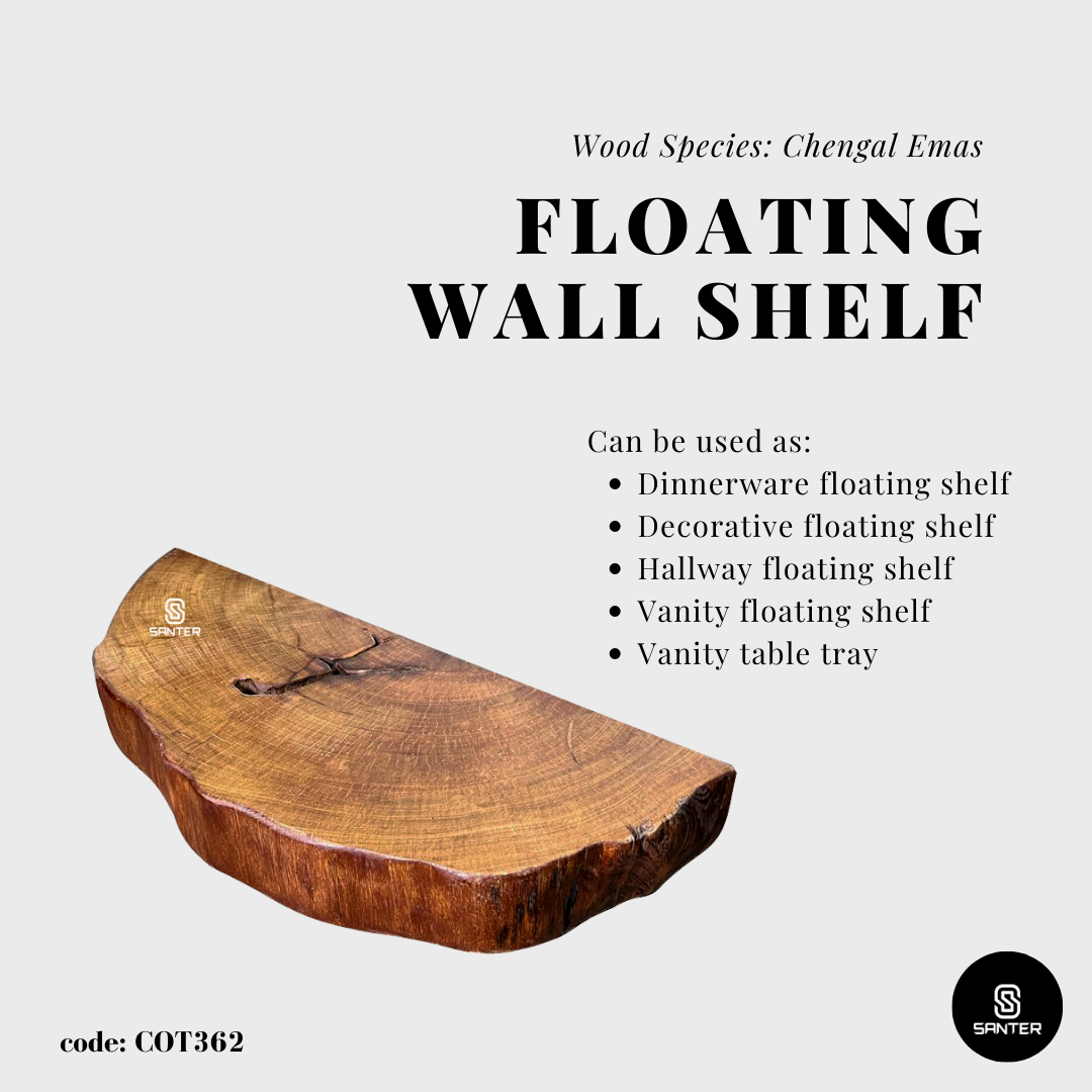 COT362. Chengal Emas Solid Wood Floating Wall Shelf / Decorative Tray