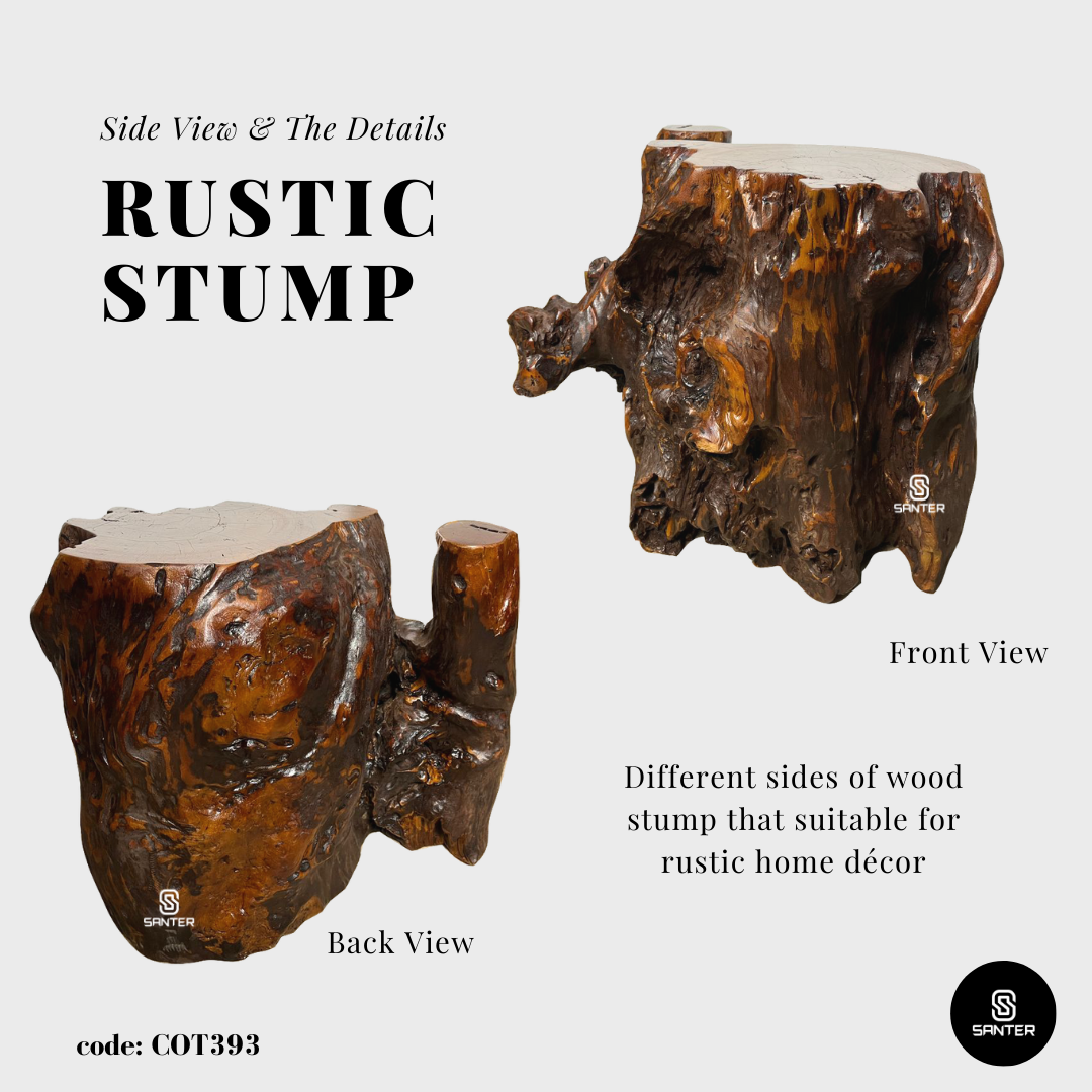 COT393. Chengal Emas Rustic Wood Pedestal/ Stump/ Side Table