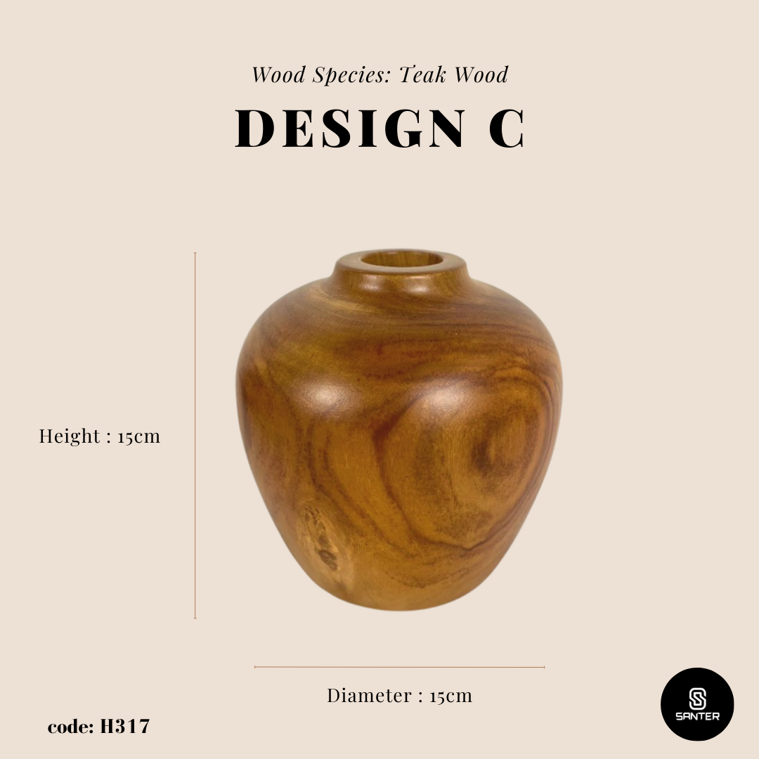 H317. Teak Wood (Kayu Jati) Wooden Vases