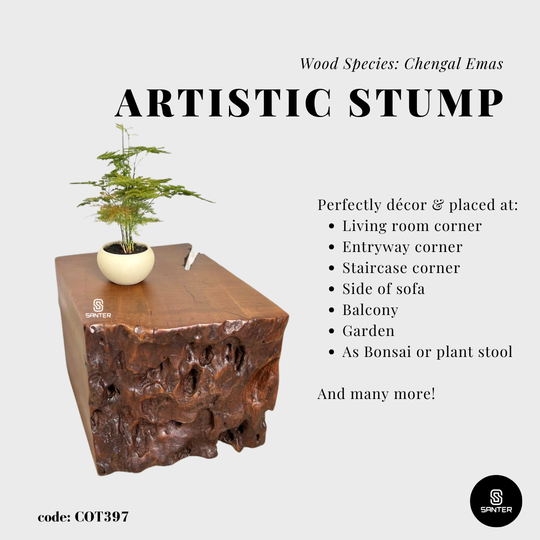 COT397. Chengal Emas Artistic Wood Pedestal/ Stump/ Small Stool