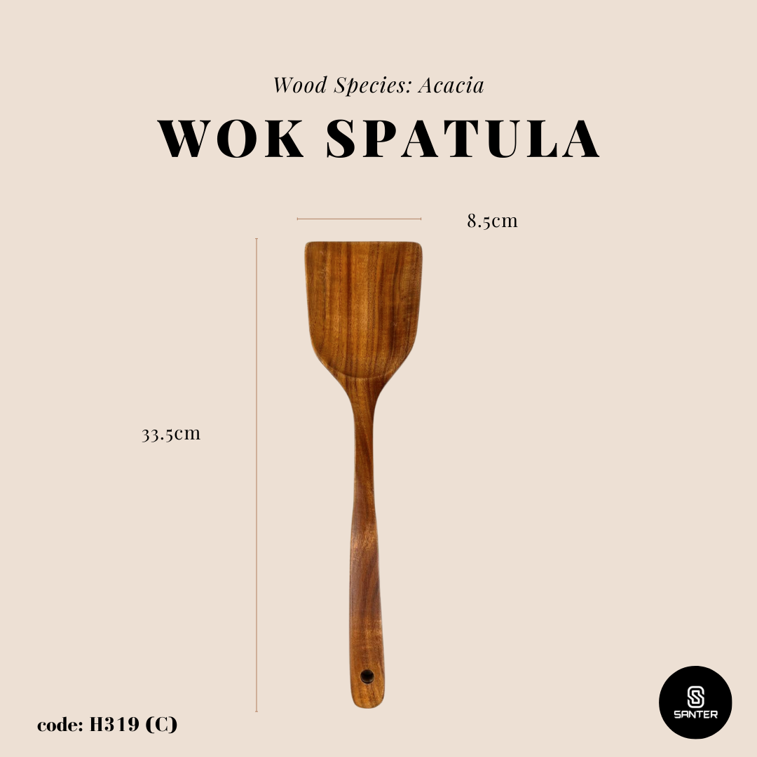 H319. Acacia Wood Wooden Kitchen Utensils / Rice Paddle / Frying Spatula / Wok Spatula / Soup Ladle / Salad Fork / Coffee Spoon