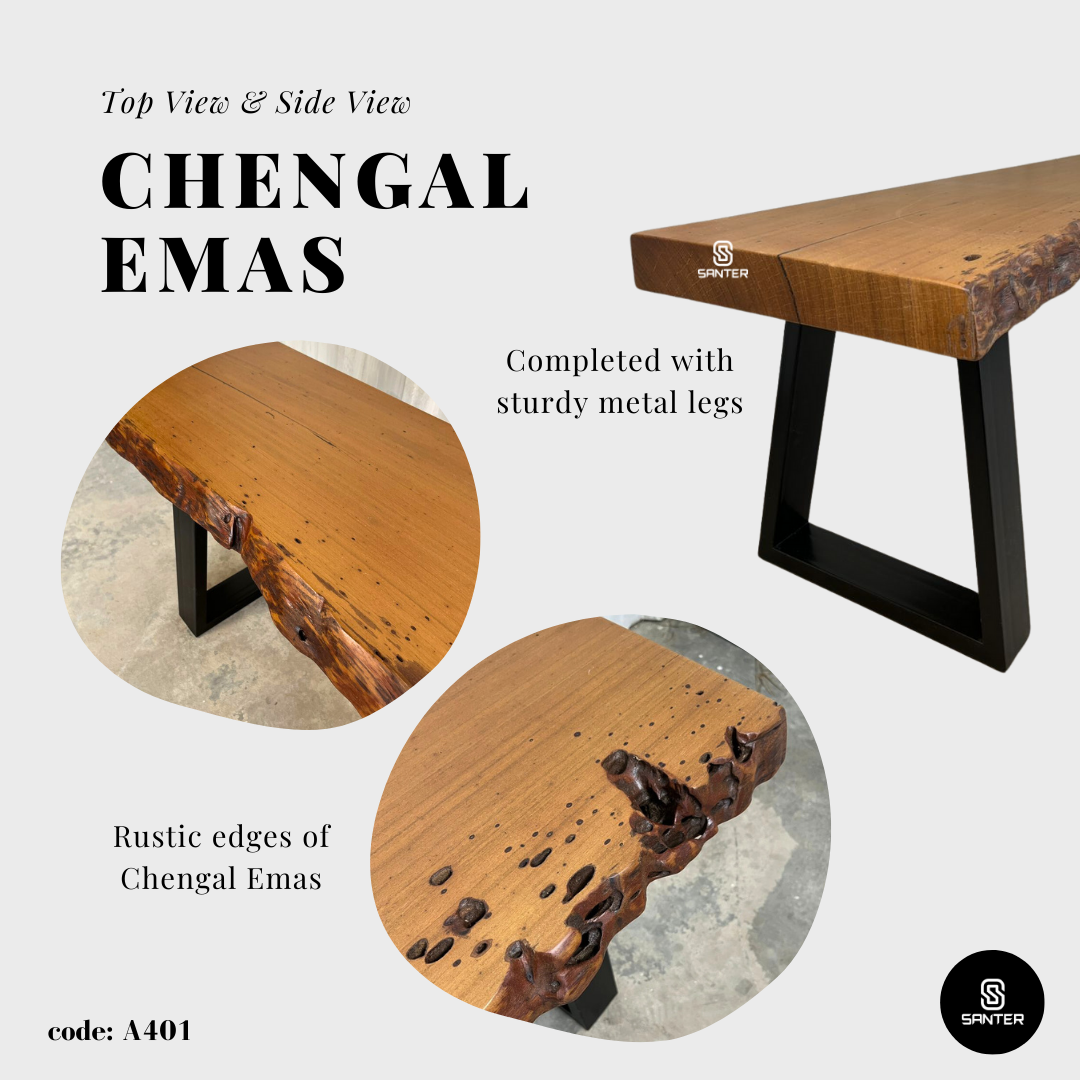 A401. Chengal Emas Solid Wood TV Console Table / Wooden Bench