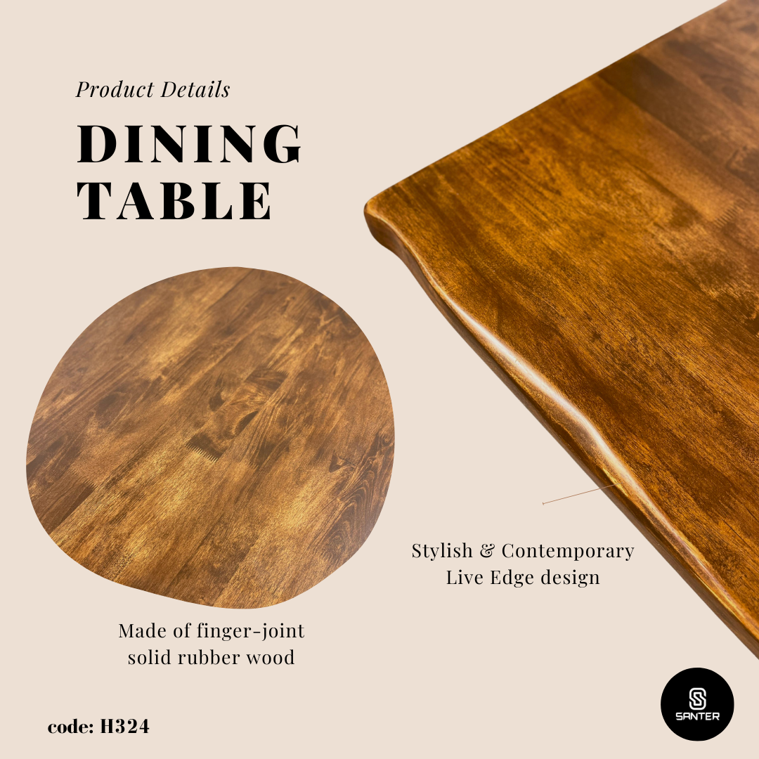 H324. Solid Rubber Wood Dining Table / Dining Bench / Dining Table Set (6 seater)