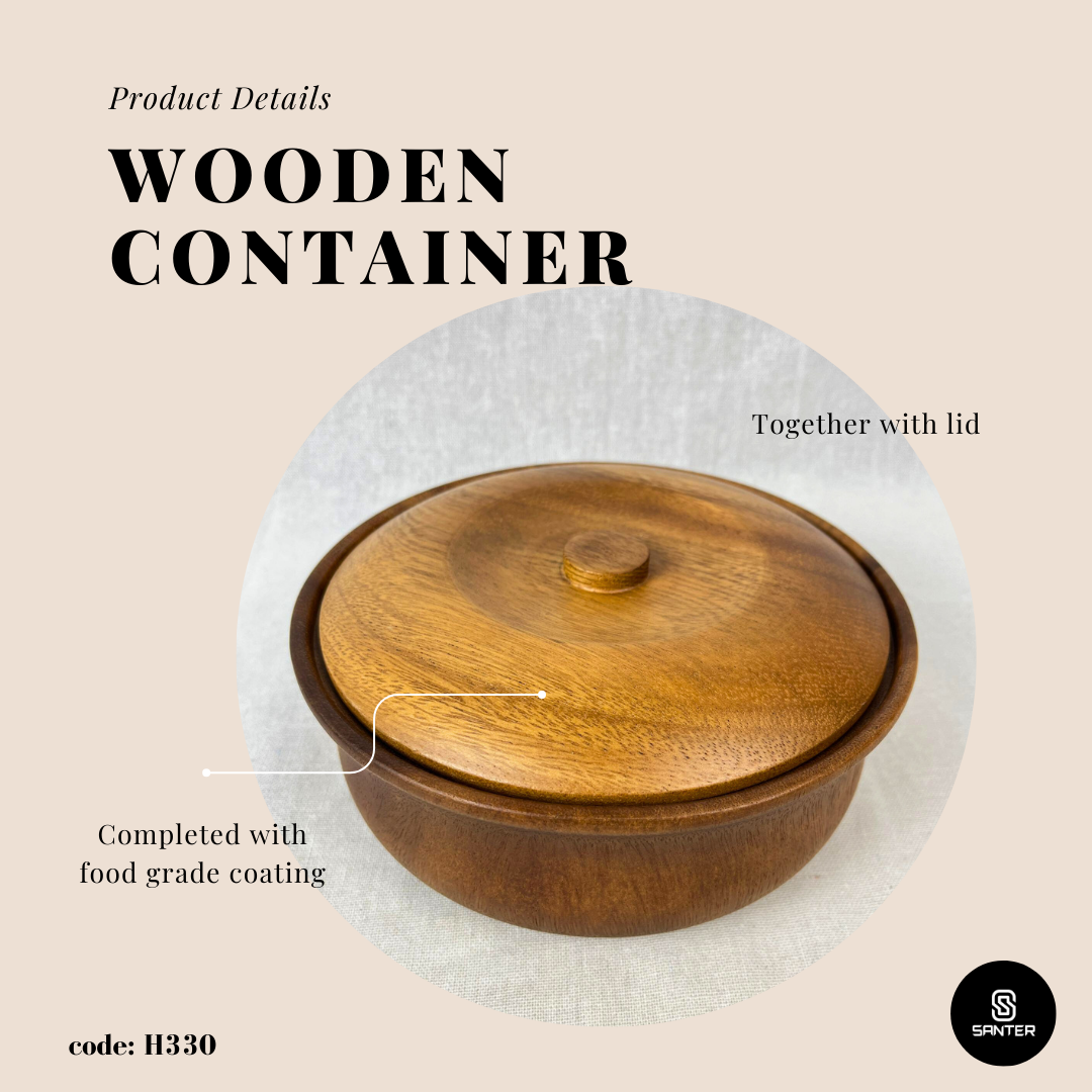 H330. Acacia Wood Bowl with Lid / Wooden Bowl / Wooden Food Container
