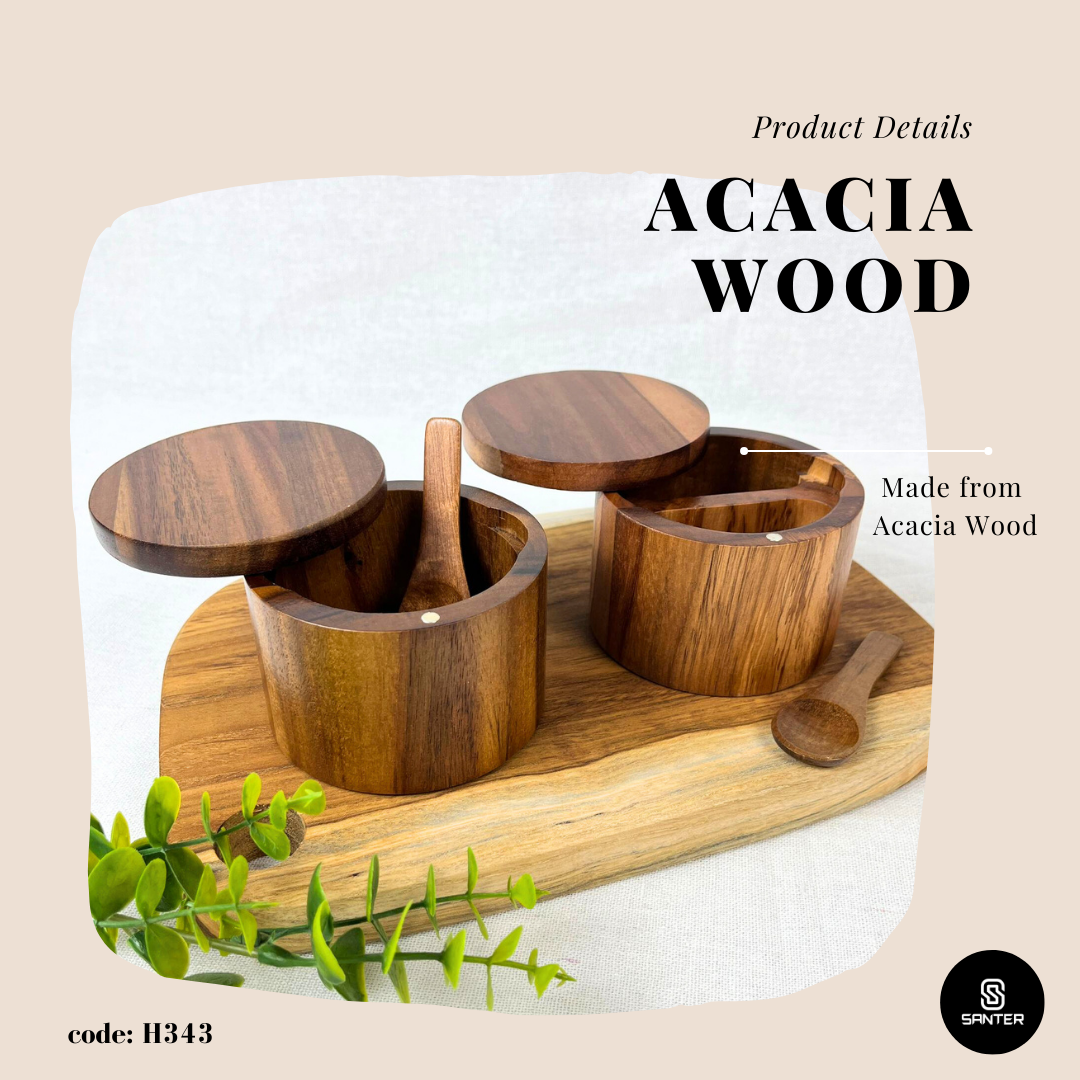 H343. Acacia Wood Salt & Seasoning Box with Lid / Spice Box / Seasoning Holder / Condiment Box