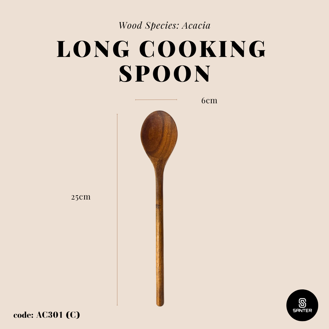 AC301. Acacia Wood Wooden Kitchen Utensils / Noodle Spatula / Slanted Spatula / Angled Spatula / Long Cooking Spoon