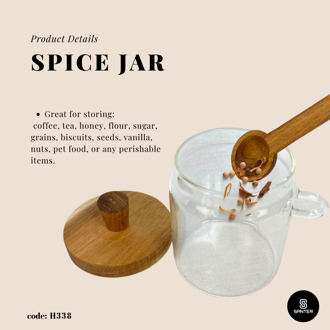 H338. Acacia Wood Lid Glass Jar / Seasoning Jar / Spice Jar / Seasoning Storage / Honey Jar / Spice Storage