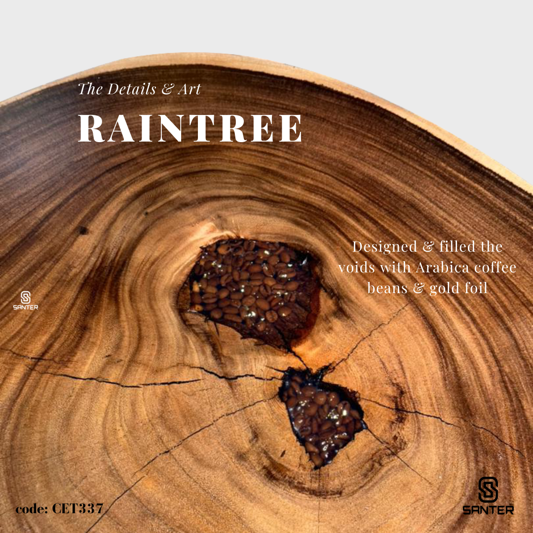 CET337. Raintree Solid Wood Coffee Table (with Arabica Coffee Beans)
