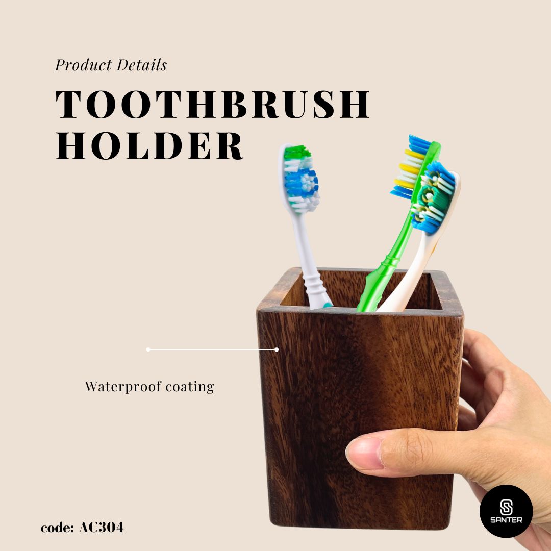 AC304. Acacia Wood Pencil Holder / Make-up Brush Holder / Toothbrush Holder / Kitchen Utensil Holder