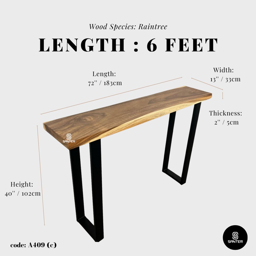 A409. Raintree Solid Wood Bar Table / Wooden Bar Table / Home Balcony Bar Table / Kitchen Island - 4ft/ 5ft/ 6ft length
