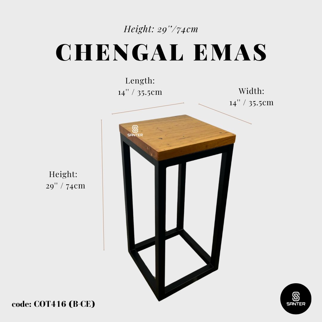 COT416. Chengal Emas or Raintree Solid Wood Wooden Pedestal / Plant Stool / Side Table / Garden Stool / Balcony Stool
