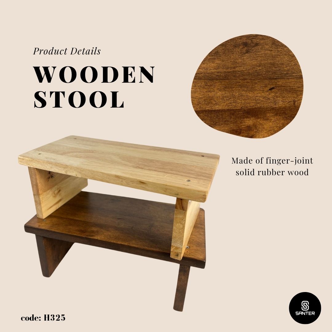 H325. Solid Rubber Wood Stool / Flower Pot Stool / Plant Stool / Small Bench