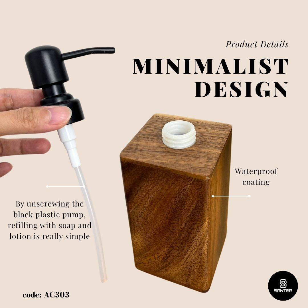 AC303. Acacia Wood Wooden Hand Soap Dispenser/ Liquid Soap Dispenser/ Lotion Dispenser