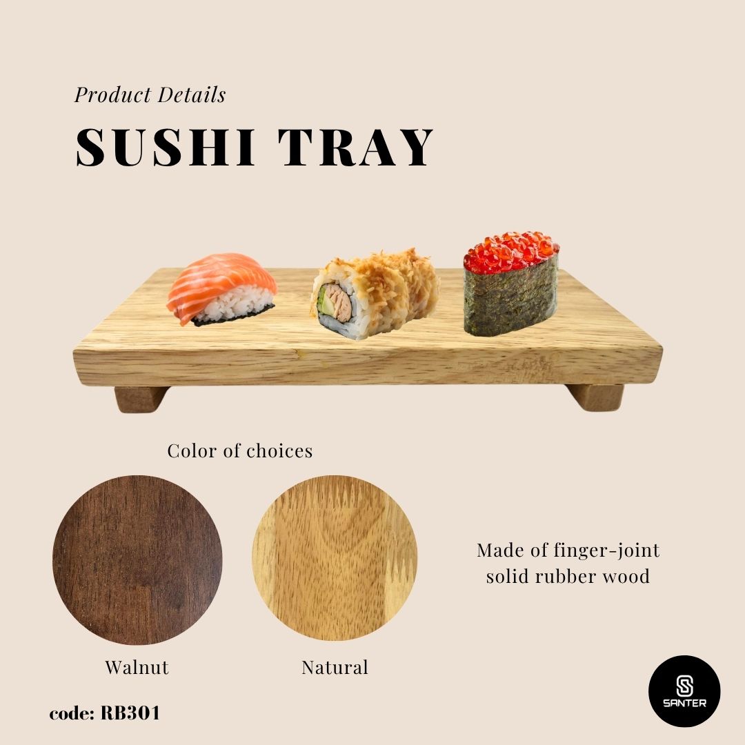 RB301. Solid Rubber Wood Sushi Tray / Wooden Tray / Display Tray / Tray with legs / Wooden Coaster