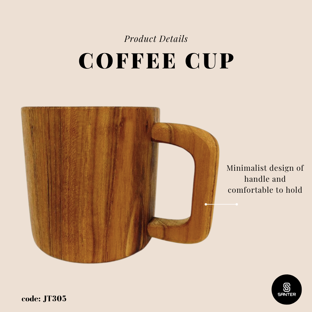 JT305. Teak Wood Tea Cup/ Coffee Cup/ Wooden Cup/ Cup with Handle