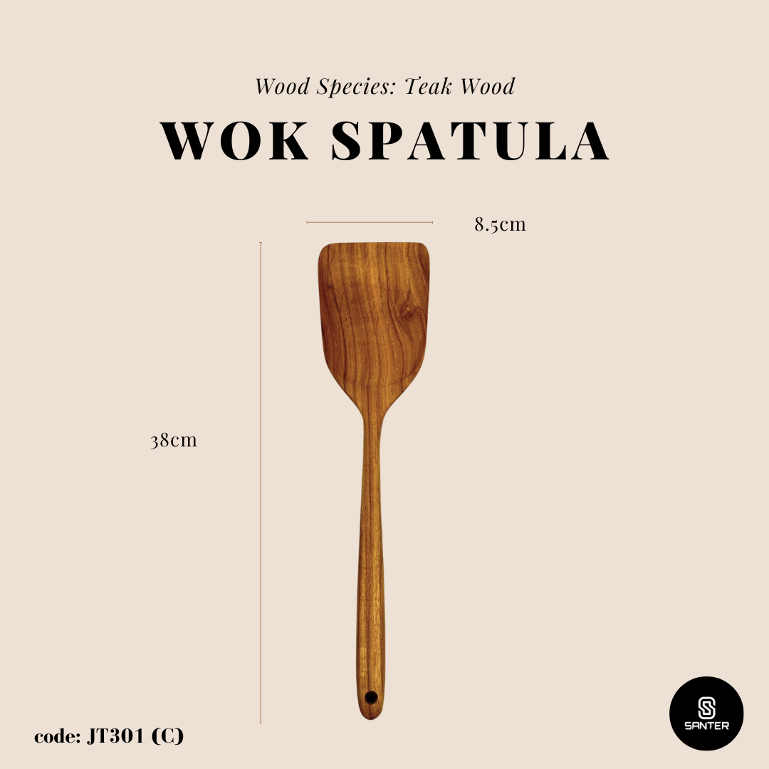 JT301. Teak Wood Wooden Kitchen Utensils / Rice Paddle / Frying Spatula / Wok Spatula / Soup Ladle / Angled Spatula / Slanted Spatula / Slotted Turner