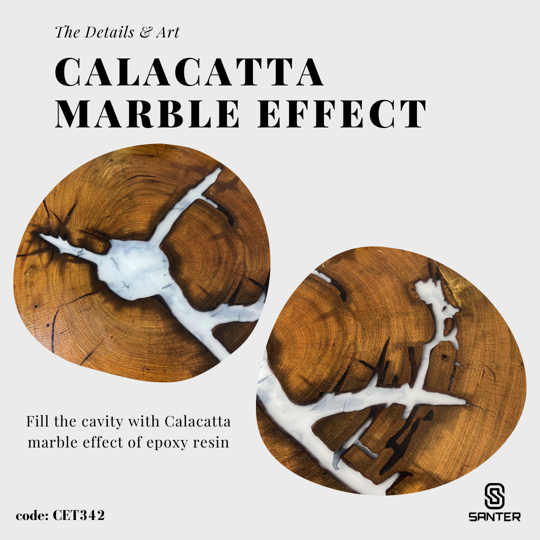 CET342. Chengal Emas Solid Wood Coffee Table (Calacatta Marble effect)