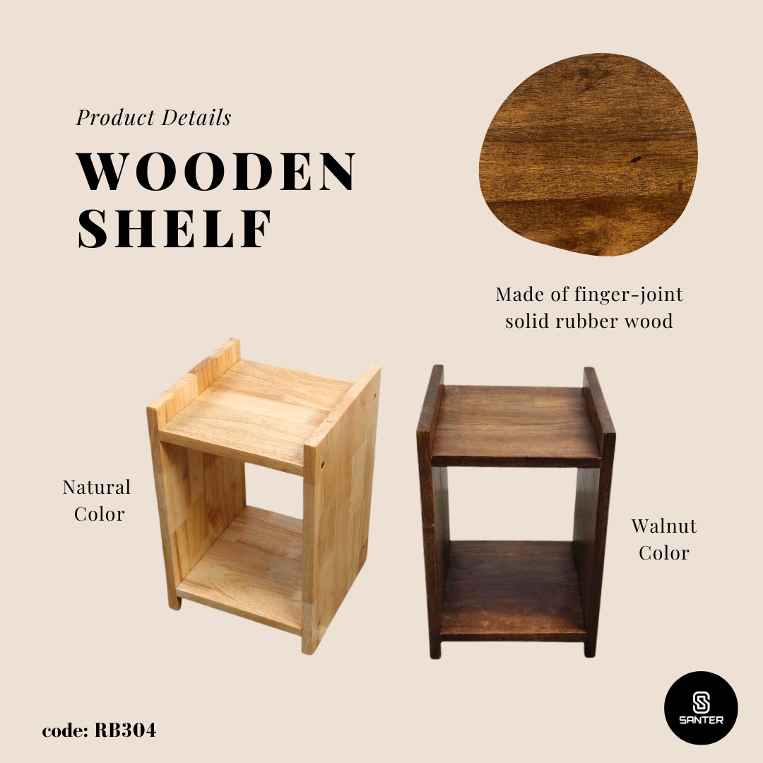 RB304. Solid Rubber Wood Side Table/ Bedside Table/ Storage Shelf/ Book Shelf/ Plant Pot Rack/ Side Table with Shelf