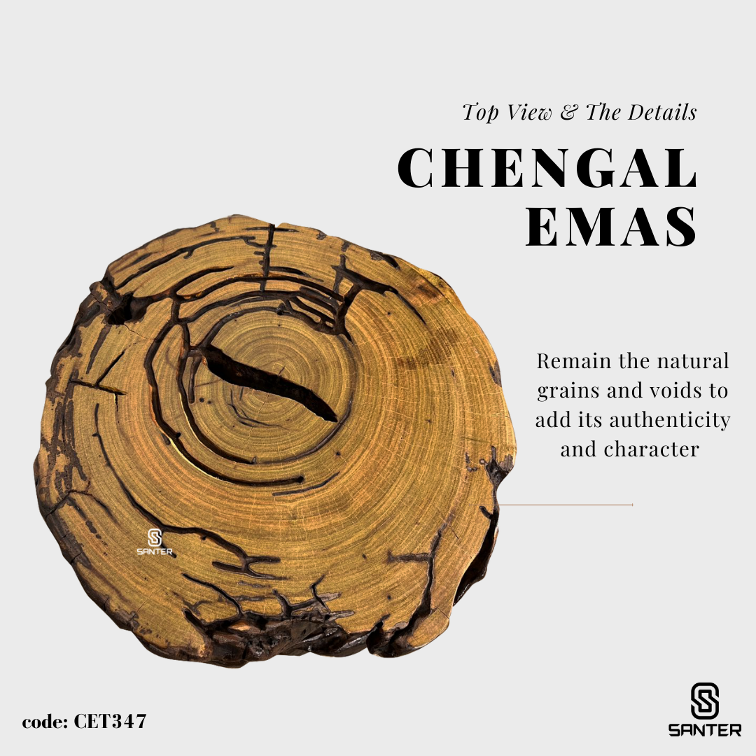 CET347. Chengal Emas Solid Wood Coffee Table (with Tempered Glass)