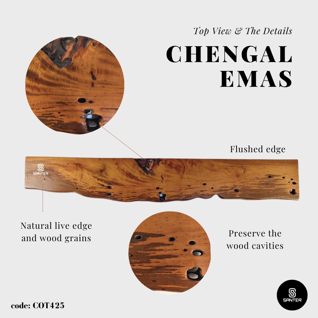 COT425. Chengal Emas Solid Wood Rustic Live Edge Floating Wall Shelf / Hanging Wall Shelf