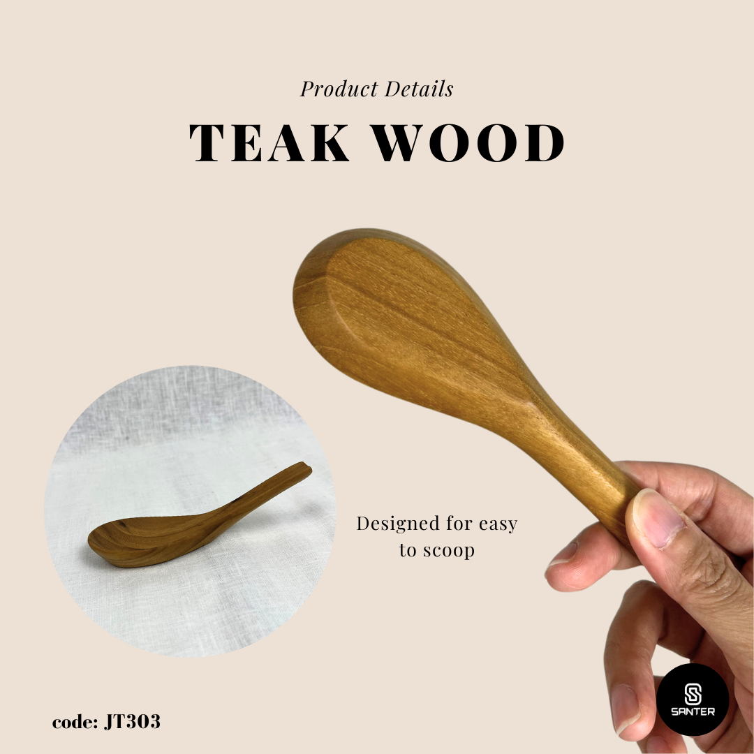 JT303. Teak Wood Wooden Soup Spoon / Porridge Spoon / Rice Spoon