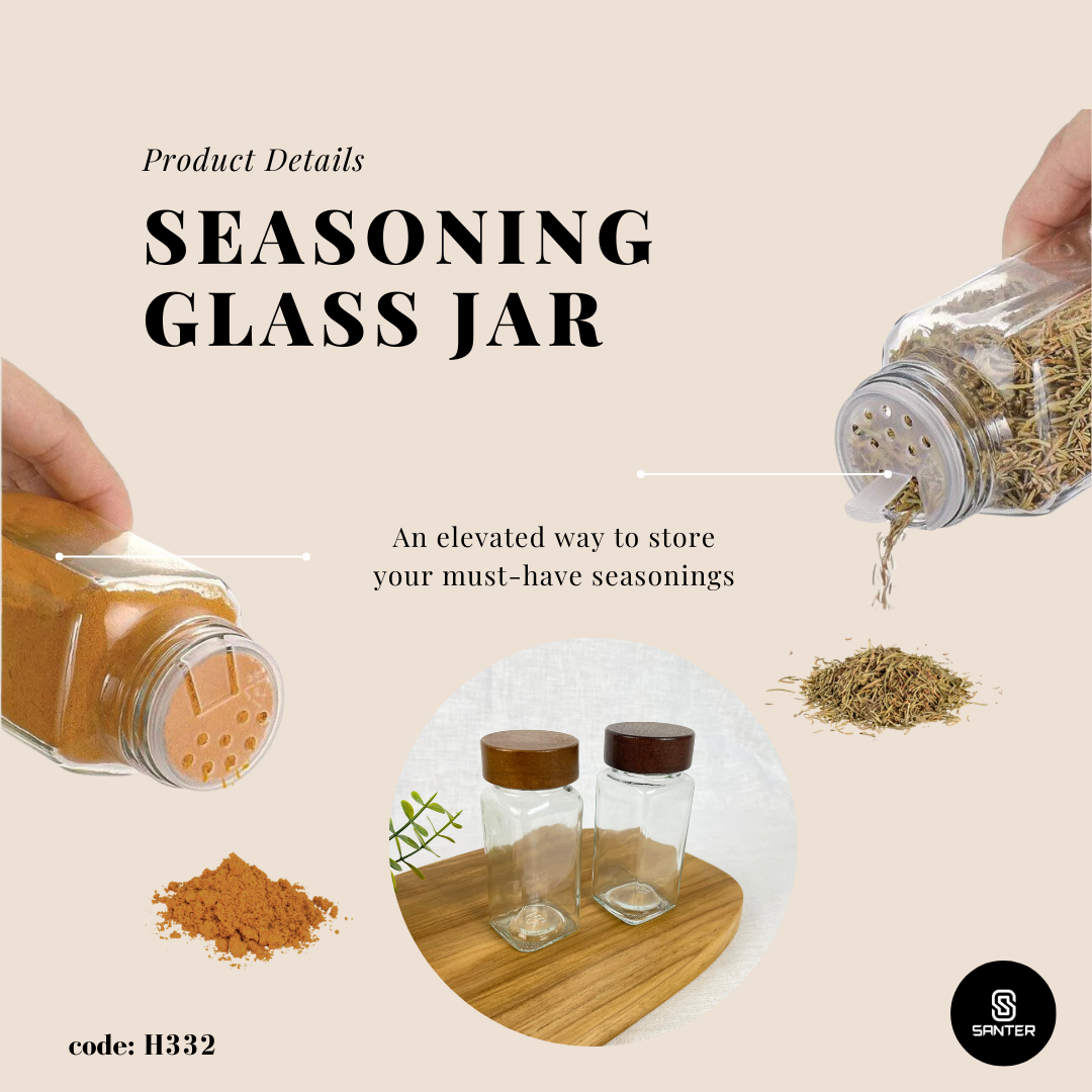 H332. Acacia Wood Wooden Lid Spice Glass Jar / Seasoning Glass Jar / Shaker / Storage / Seasoning Container