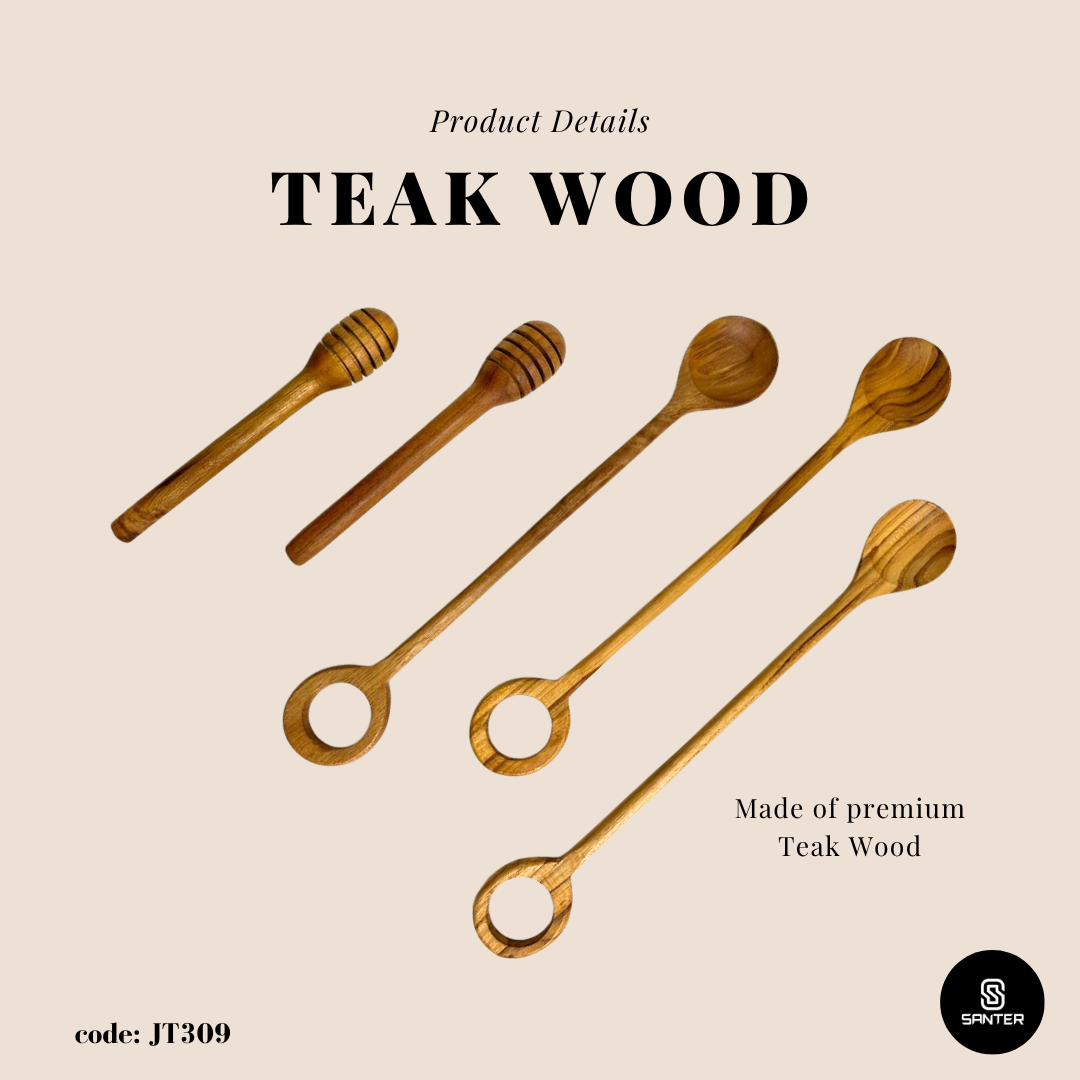 JT309. Teak Wood Honey Spoon/ Honey Dipper/ Honey Stirrer/ Honey Stick/ Honey Wand/ Honey Dripper