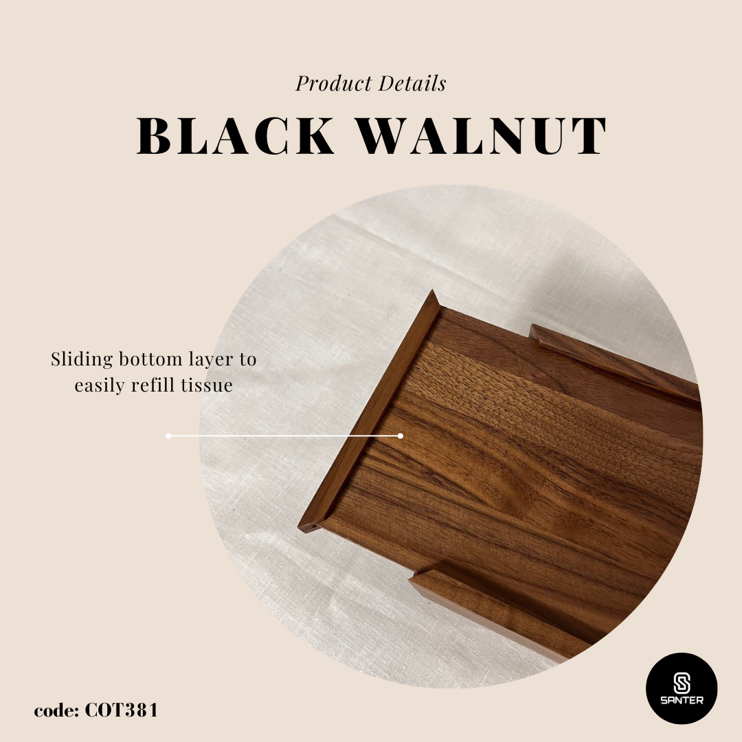 COT381. Black Walnut Solid Wood Tissue Paper Box