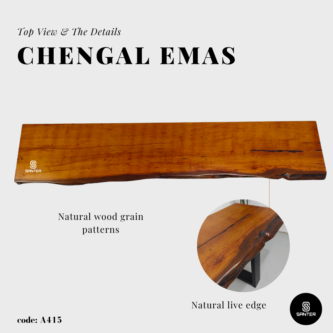 A415. Chengal Emas Solid Wood Rustic Bench / Dining Bench / TV Console / Wooden Bench / Shoe Bench