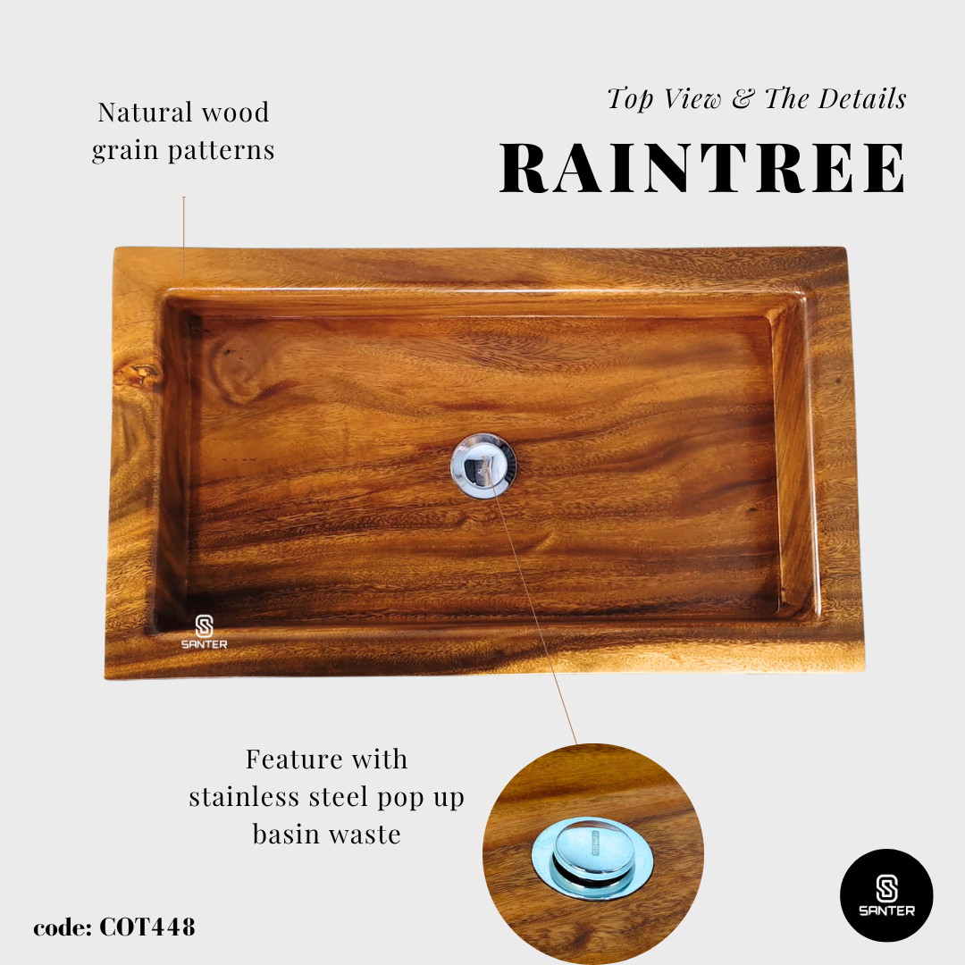 COT448. Raintree Solid Wood Wooden Basin/ Bathroom Wash Basin/ Counter Vanity Basin/ Cafe Wash Basin