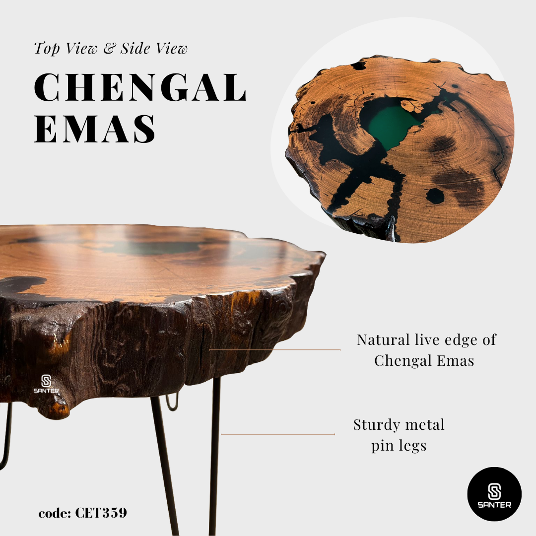 CET359. Chengal Emas Solid Wood Coffee Table/ Sofa Table (Emerald Green)