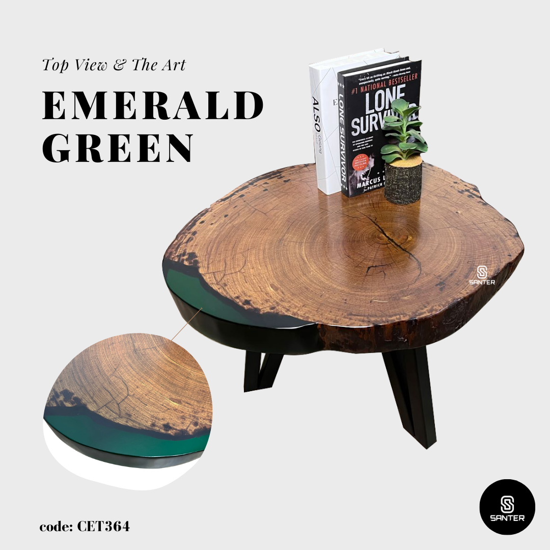 CET364. Chengal Emas Solid Wood Coffee Table/ Sofa Table (Emerald Green)
