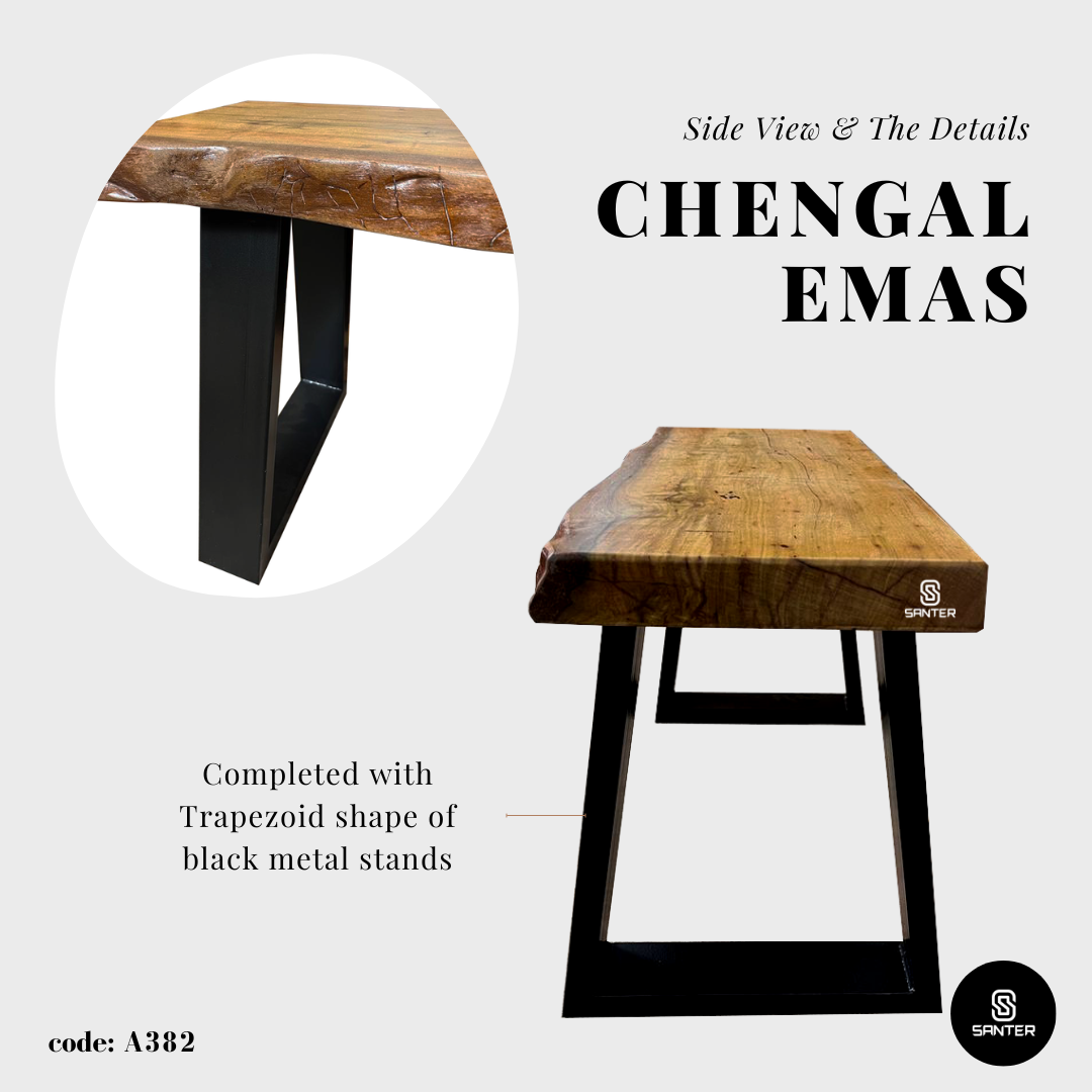 A382. Chengal Emas Solid Wood Rustic Bench